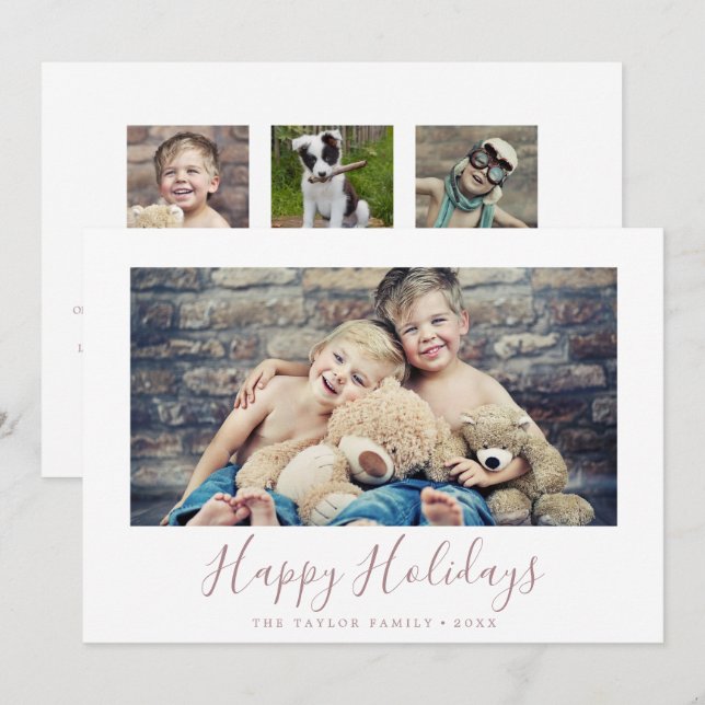 Cartes Pour Fêtes Annuelles Rose minimum Gold Joyeux vacances année en examen (Devant / Derrière)