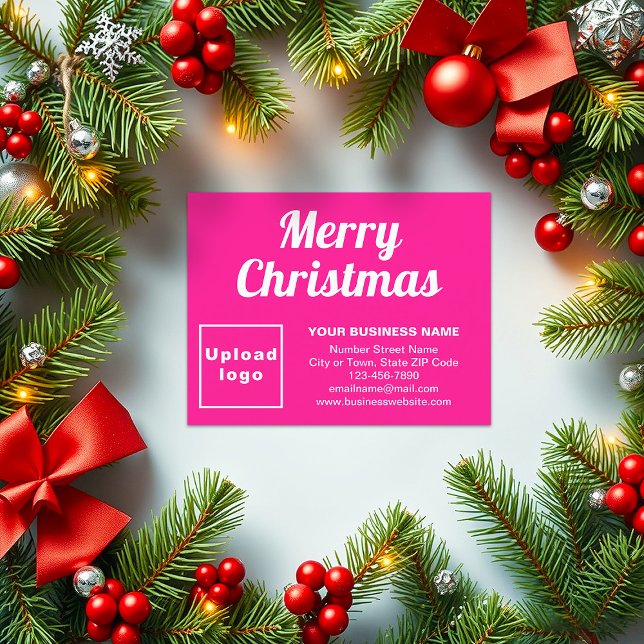 Cartes Pour Fêtes Annuelles Rose | Noël | Business | Petit plat (Business brand on pink flat holiday card for Christmas)