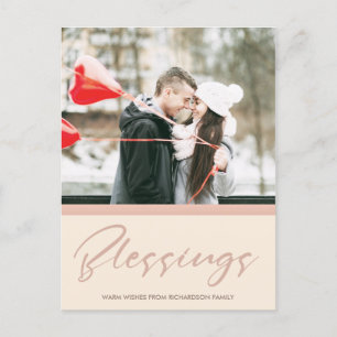 CARTES POUR FÊTES ANNUELLES ROSE PÂLE BLUSH DOUX BÉNÉDICTIONS DE NOËL PHOTO