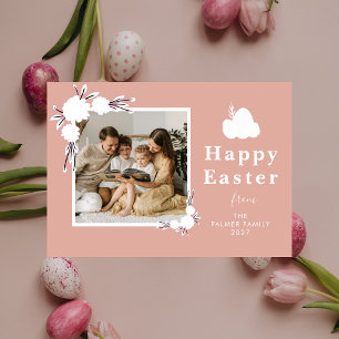 Cartes Pour Fêtes Annuelles Rose Poussiéreuse Élégante Florale Pâques Photo So