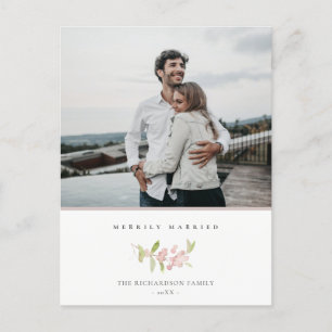 CARTES POUR FÊTES ANNUELLES ROSE ROSE BLANC DOUX MINIMAL MARIÉ MERRIELLEMENT