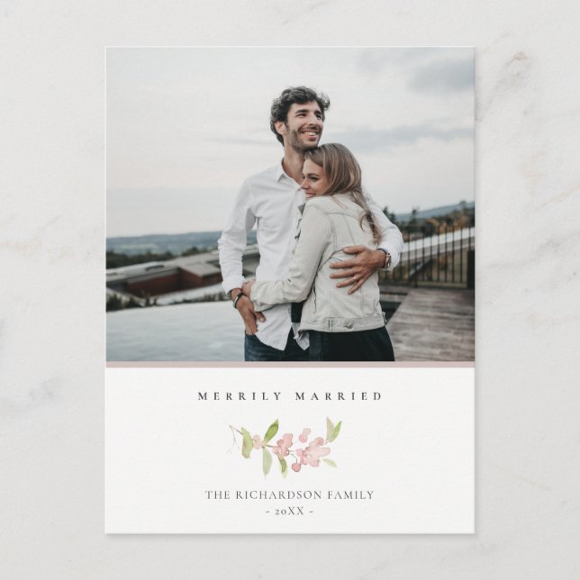 CARTES POUR FÊTES ANNUELLES ROSE ROSE BLANC DOUX MINIMAL MARIÉ MERRIELLEMENT (Devant)