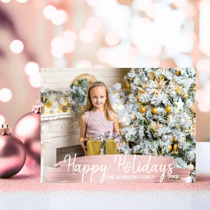 Cartes Pour Fêtes Annuelles Rose Rose Or Noël Joyeux vacances Famille