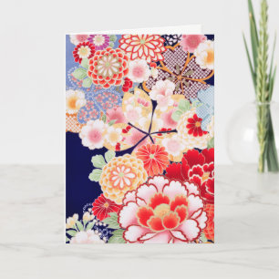 Cartes Pour Fêtes Annuelles ROSE ROUGE BLANC FLEURS pivoines, Floral japonais 