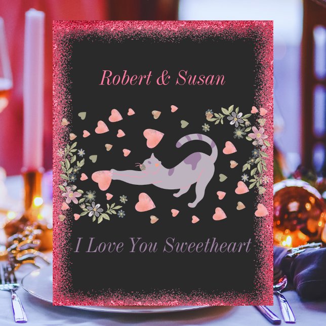 Cartes Pour Fêtes Annuelles Rose Rouge Coeur Noir Funny Mignonne Chat Valentin (Créateur téléchargé)