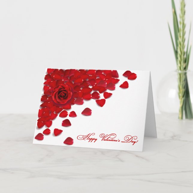 Cartes Pour Fêtes Annuelles Rose rouge et pétales - Personnaliser (Devant)