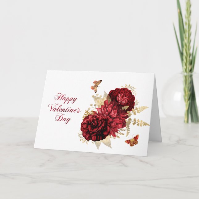 Cartes Pour Fêtes Annuelles Rose Rouge or Floral Butterfly Valentine (Devant)