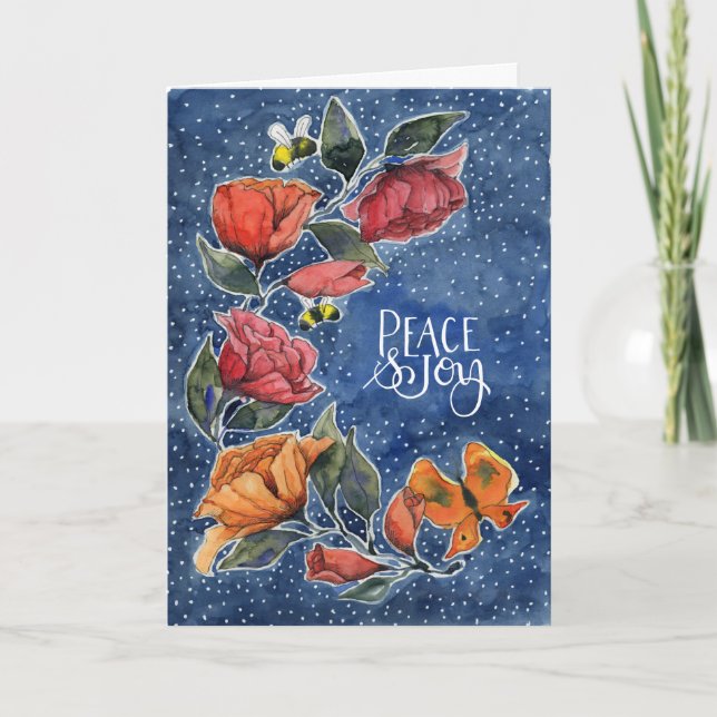 Cartes Pour Fêtes Annuelles Rose rougeoyant Blue Peace and Joy Card (Devant)