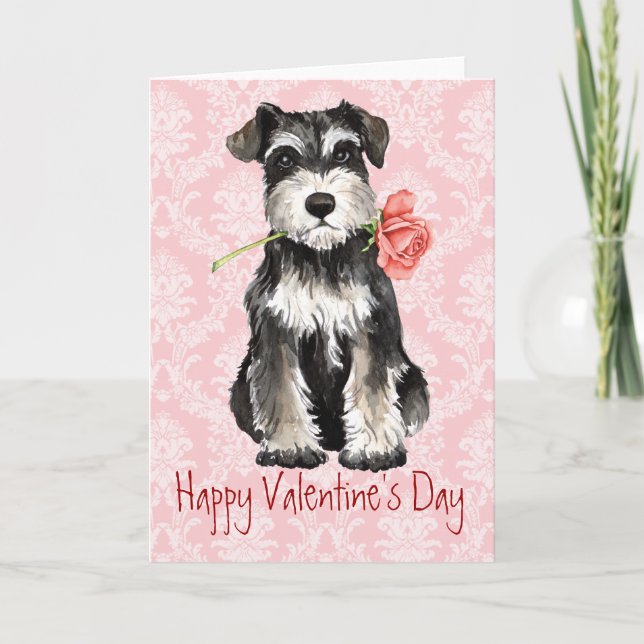 Cartes Pour Fêtes Annuelles Rose Valentin Mini Schnauzer (Devant)