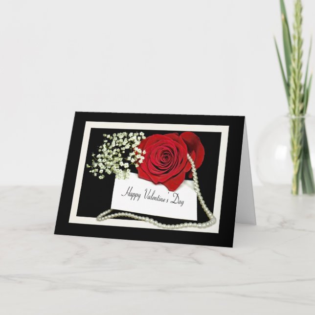 Cartes Pour Fêtes Annuelles Rose Valentine avec perles (Devant)