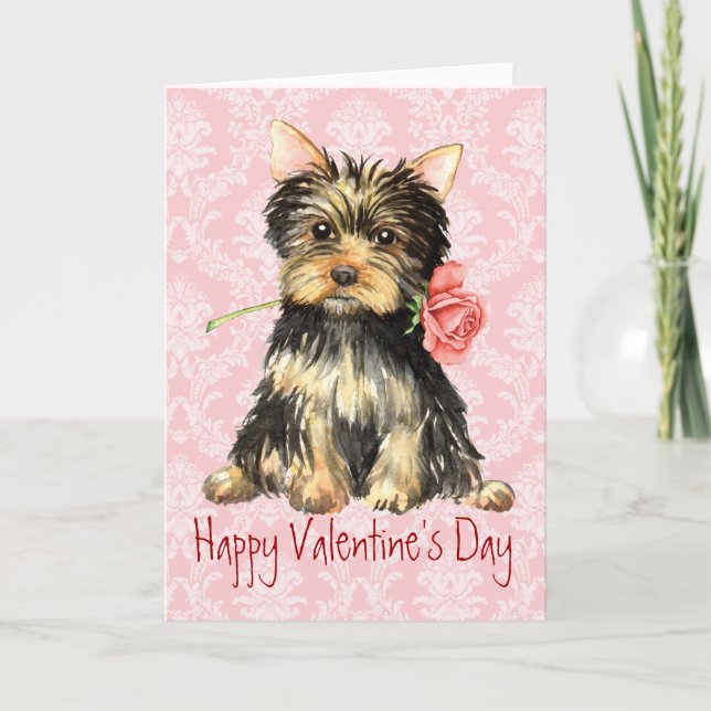 Cartes Pour Fêtes Annuelles Rose Valentine Yorkie (Devant)