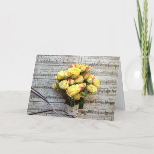 Cartes Pour Fêtes Annuelles Roses jaunes sur la vieille musique Valentine