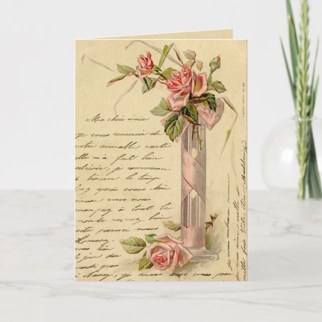 Cartes Pour Fêtes Annuelles Roses roses anciennes françaises (Devant)