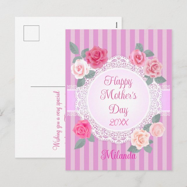 Cartes Pour Fêtes Annuelles Roses roses joyeuses Fête des Mères (Devant / Derrière)