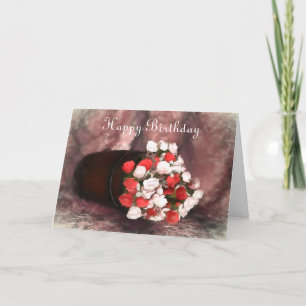 Cartes Pour Fêtes Annuelles Roses rouges et roses dans un tonneau