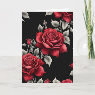 Cartes Pour Fêtes Annuelles Roses rouges Feuillage d'argent sur Goth Noir Vale
