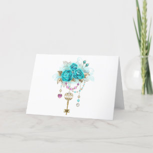 Cartes Pour Fêtes Annuelles Roses turquoise avec touches