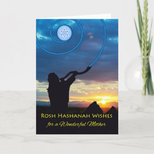 Cartes Pour Fêtes Annuelles Rosh Hashanah, une mère qui souffle Shofar