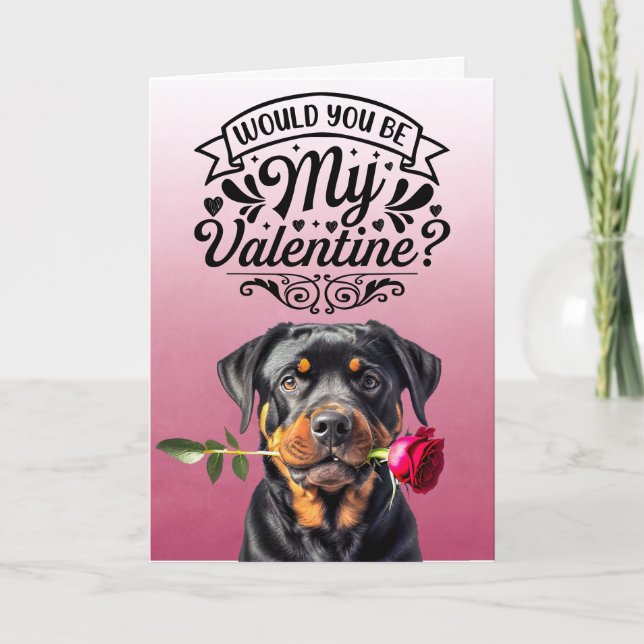 Cartes Pour Fêtes Annuelles Rottweiler avec rose Custom Valentine's Day (Devant)