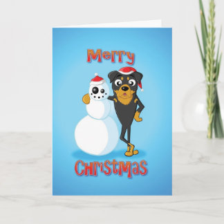 Cartes Pour Fêtes Annuelles rottweiler - bonhomme de neige - Joyeux Noël