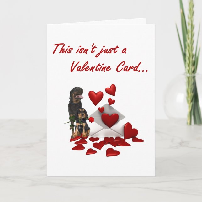 Cartes Pour Fêtes Annuelles Rottweiler rose et coeurs Valentine (Devant)