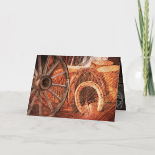 Cartes Pour Fêtes Annuelles Roue en Wagon Rustique Horseshoes Style Occidental