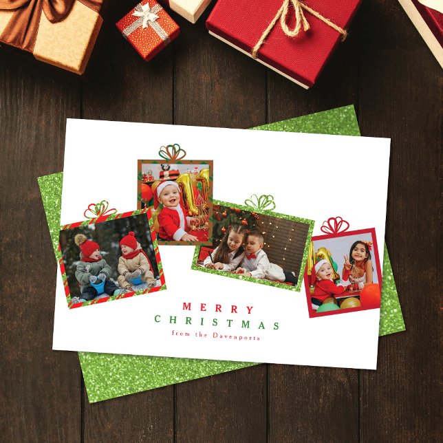 Cartes Pour Fêtes Annuelles Rouge avec Parties scintillant verte Boîte cadeau  (Créateur téléchargé)