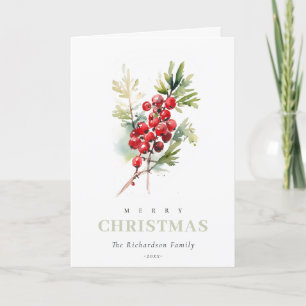 Cartes Pour Fêtes Annuelles Rouge Berry Fir hiver Folio hiver Aquarelle