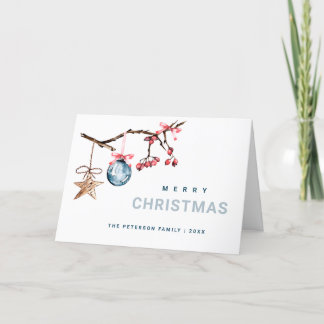 Cartes Pour Fêtes Annuelles Rouge Berry & ornements de Noël Aquarelle