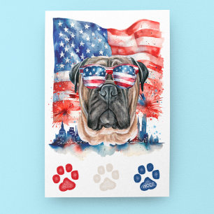 Cartes Pour Fêtes Annuelles Rouge Blanc Bleu Bullmastiff Chien Ouaf 4 juillet