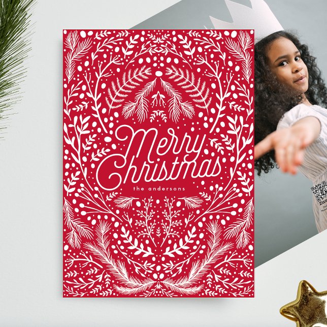 Cartes Pour Fêtes Annuelles Rouge Blanc Folithe & Berries Pas de photo Noël (Créateur téléchargé)
