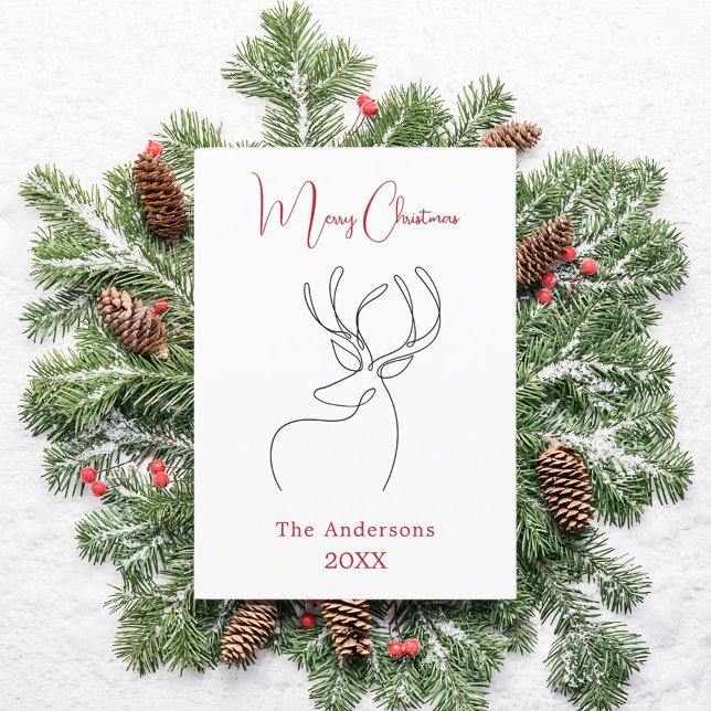 Cartes Pour Fêtes Annuelles Rouge blanc rennes abstraits Noël moderne (Créateur téléchargé)