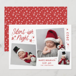 Cartes Pour Fêtes Annuelles Rouge blanc Script Silent-ish Night 3 Photo Collag