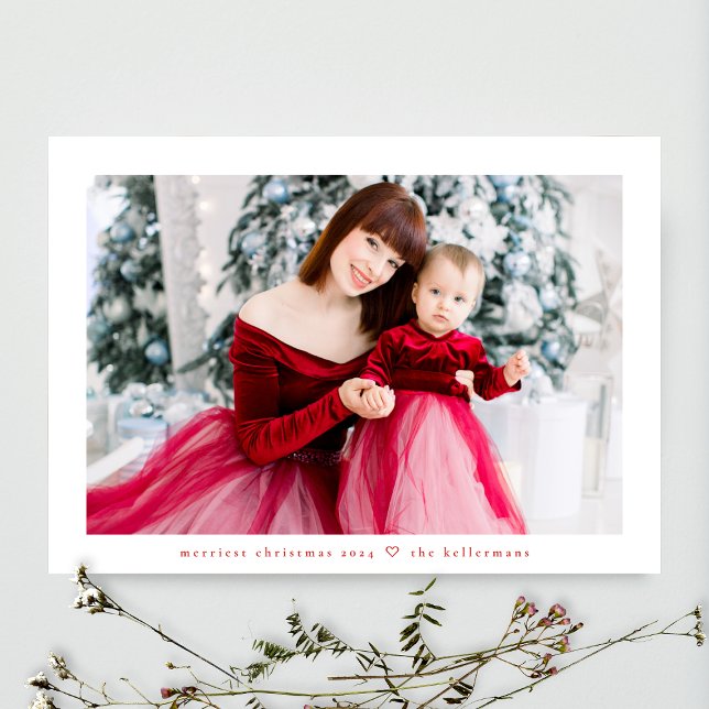 Cartes Pour Fêtes Annuelles rouge blanc tout simplement élégant photo de noël (Créateur téléchargé)