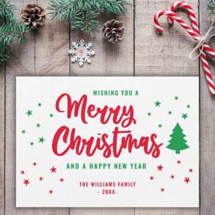 Cartes Pour Fêtes Annuelles Rouge blanc vert non photo Famille Joyeux Noël
