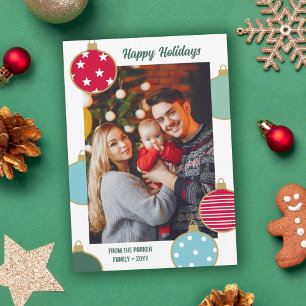 Cartes Pour Fêtes Annuelles Rouge Bleu Turquoise Noël Baubles Joyeuses Fêtes