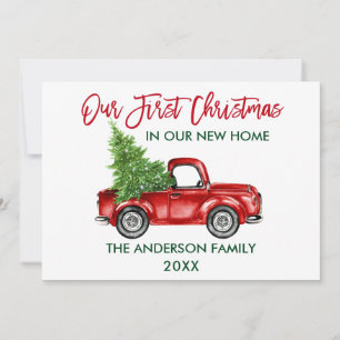 Cartes Pour Fêtes Annuelles Rouge Bracelet Script Premier Noël Nouveau Camion
