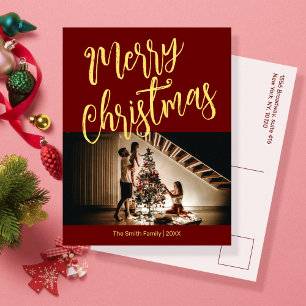 Cartes Pour Fêtes Annuelles Rouge brillant avec votre photo Noël