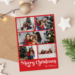 Cartes Pour Fêtes Annuelles Rouge classique Joyeux Noël Vertical Cinq Photo