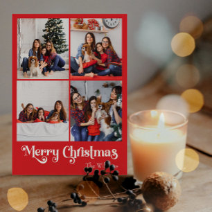 Cartes Pour Fêtes Annuelles Rouge classique Joyeux Noël Vertical Quatre Photo