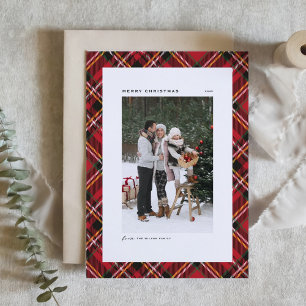 Cartes Pour Fêtes Annuelles Rouge classique Plaid Motif photo Joyeux Noël