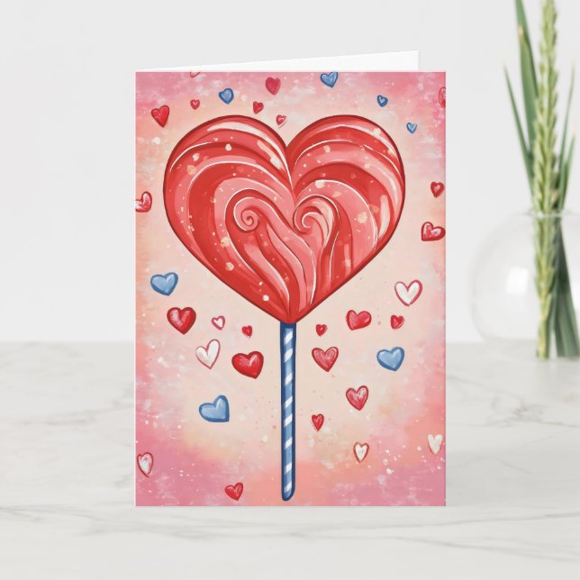 Cartes Pour Fêtes Annuelles Rouge Coeur Lollipop (Devant)