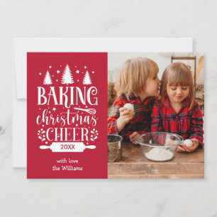 CARTES POUR FÊTES ANNUELLES ROUGE   CUISINE DE NOËL CHEER PHOTO UNIQUE