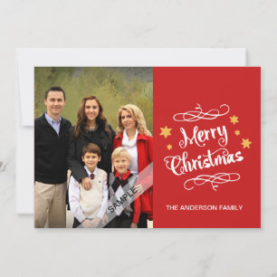 Cartes Pour Fêtes Annuelles Rouge de photo personnalisé par typographie de