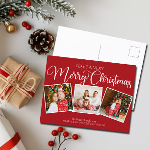 Cartes Pour Fêtes Annuelles Rouge élégant Très Joyeux Noël 3 Photo Montage