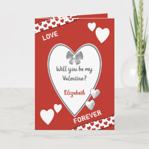 Cartes Pour Fêtes Annuelles Rouge et blanc avec coeur d'amour Valentine