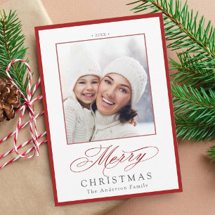 Cartes Pour Fêtes Annuelles Rouge et blanc élégant Joyeux Noël Photo