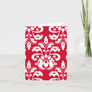 Cartes Pour Fêtes Annuelles Rouge et blanc élégant Noël damassé blanc