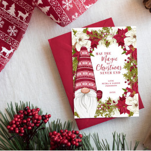 Cartes Pour Fêtes Annuelles Rouge et blanc Gnome Magie de Noël