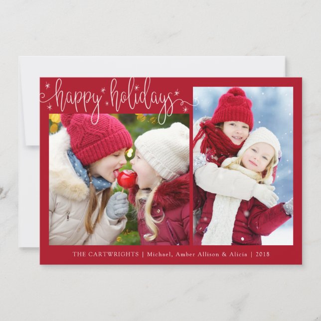 Cartes Pour Fêtes Annuelles Rouge et blanc | JOYEUX JOURS FÉRIÉS | Étoiles (Devant)